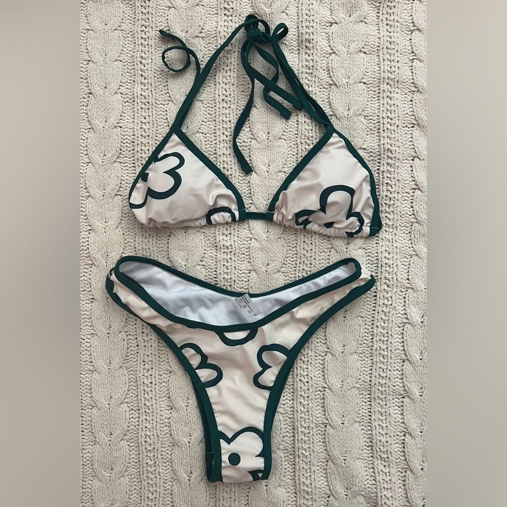 NWT SHEIN bikini set, floral print green/off white, size XS